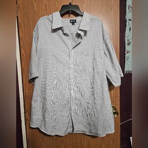 Haggar Mens Button Down Black And Gray Striped Short Sleeve Shirt Size 3X!